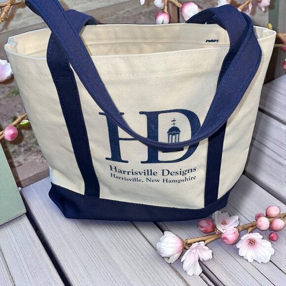 Enviro Tote Bag Boat Bag Harrisville Designs NH Canvas Pocket Blue Cream 14" - Picture 1 of 10